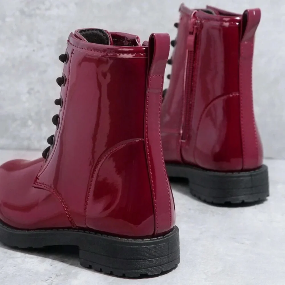 Kids Burgundy Combat Boots